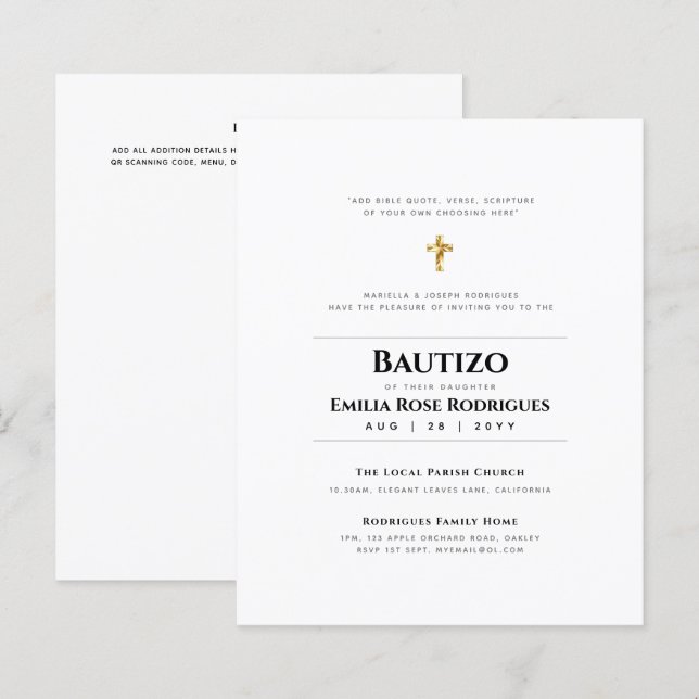 Elegante Moderno BAUTIZO Bautismo Baptism - ADD VE (Frente/Verso)