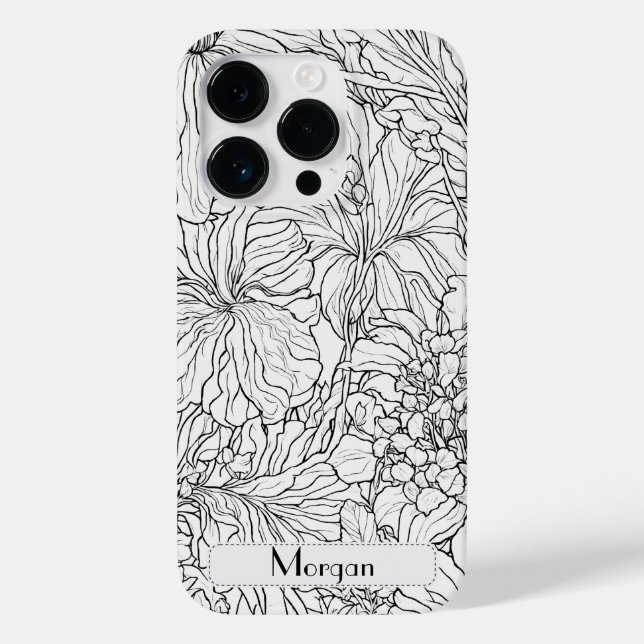 Elegante Moderno Flores Selvagens brancas e pretas (Verso)