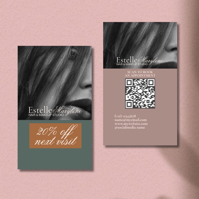 Elegante moderno Green Brown Photo Hair Studio (Criador carregado)