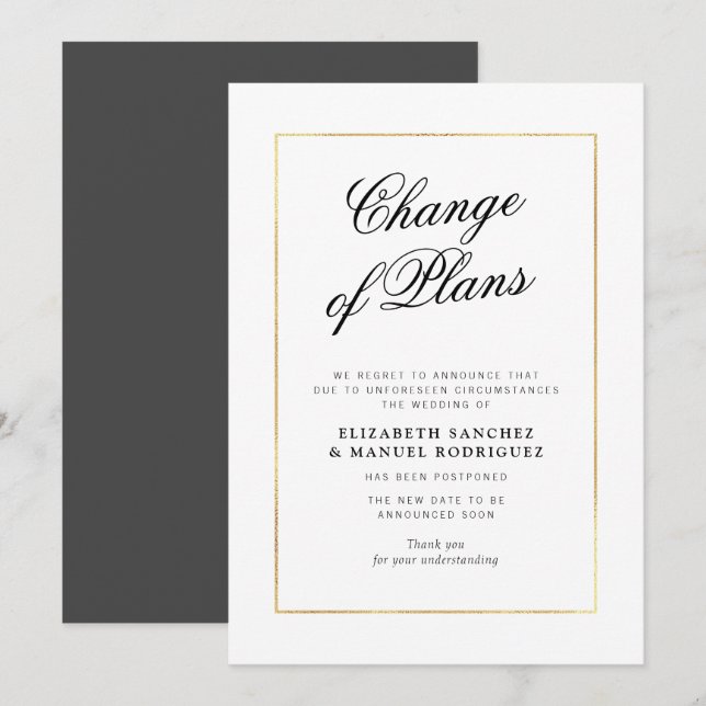 Elegante moldura dourada adiada cartão de casament (Frente/Verso)