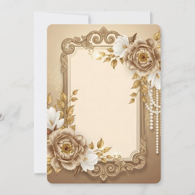 Elegante Moldura Floral Dourada com Acentos de Pér (Frente)