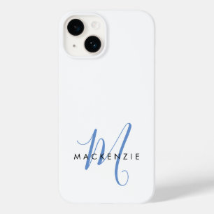 Elegante Monograma Azul Branco Moderno em Letra Cu