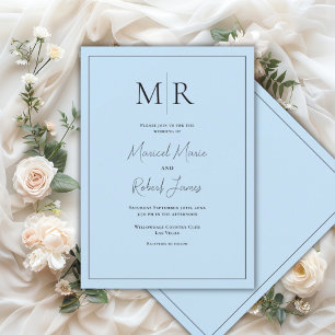 Elegante Monograma Azul Pastel Convite de Casament
