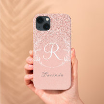 Elegante Monograma Brilhante em Dourado Rosa 