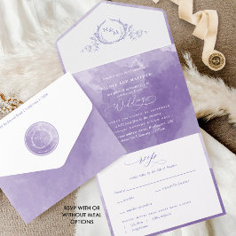 Elegante Monograma de Água-forte Roxa Casamento