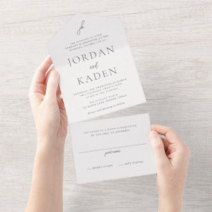 Elegante Monograma de Casamento em Script Cinza