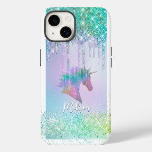 Elegante monograma de Unicórnio aqua com Glitter D