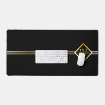 Elegante Monograma Eixo Dourado Falso – Preto e Do
