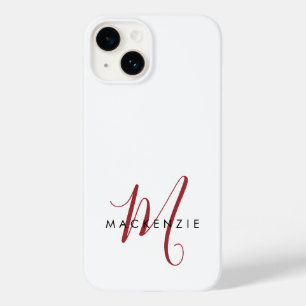 Elegante Monograma em Script Branco Vermelho Moder