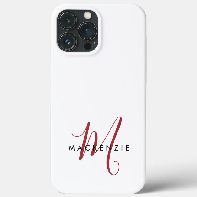 Elegante Monograma em Script Branco Vermelho Moder (Verso)