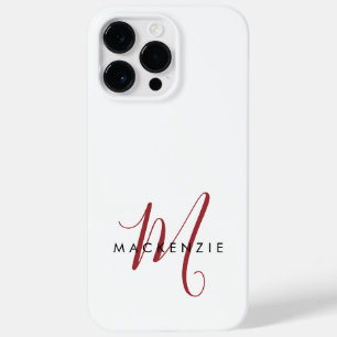 Elegante Monograma em Script Branco Vermelho Moder