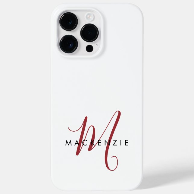 Elegante Monograma em Script Branco Vermelho Moder (Verso)