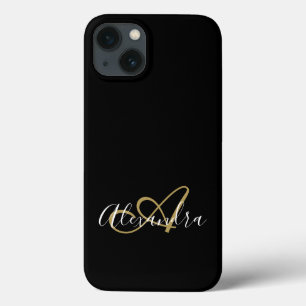 Elegante Monograma Feminino em Preto e Dourado Ras