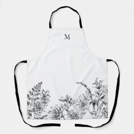 Elegante Monograma Floral Branco Apron