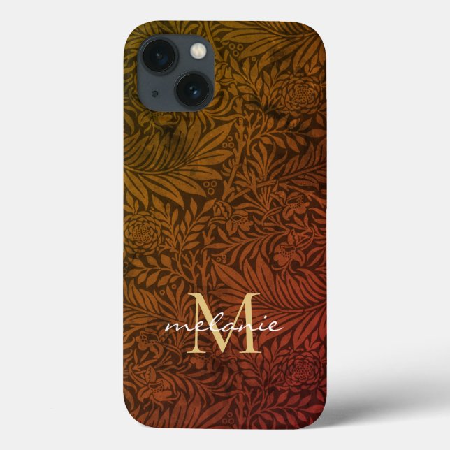 Elegante Monograma Floral em Laranja Ferrugem e Do (Verso)