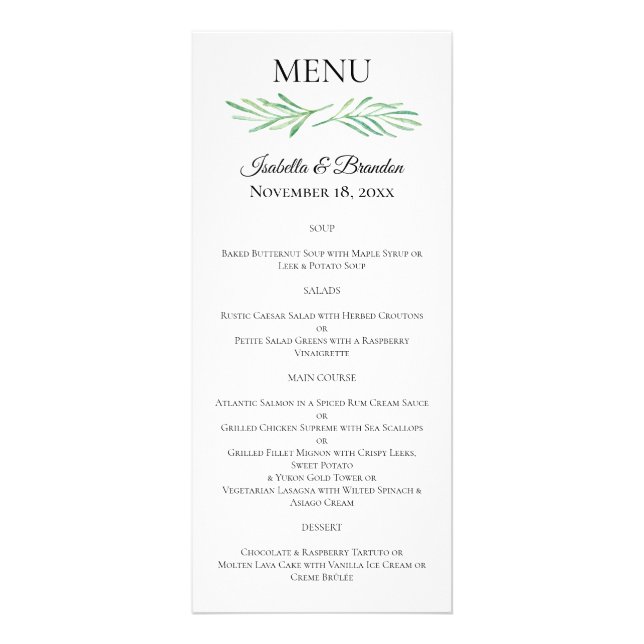 Elegante Monograma Greenery Weding Menu 2 (Frente)