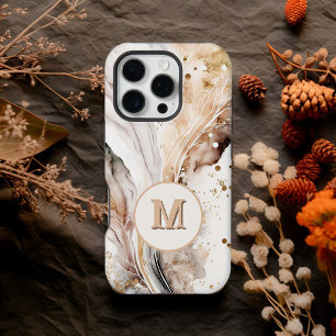 Elegante Monograma Marrom Dourado Mármore Desenho 