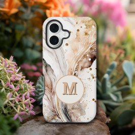Elegante Monograma Marrom Dourado Mármore Desenho