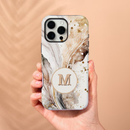 Elegante Monograma Marrom Dourado Mármore Desenho