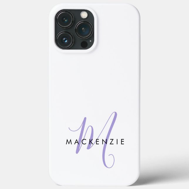 Elegante Monograma Moderno em Branco e Lavanda com (Verso)
