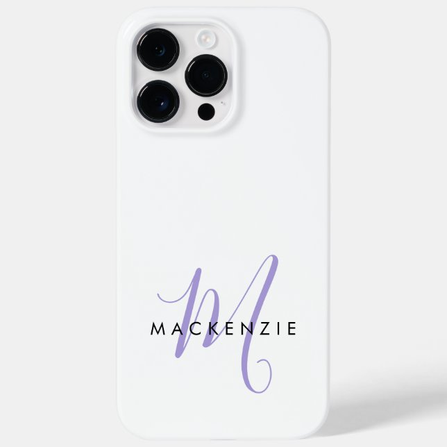 Elegante Monograma Moderno em Branco e Lavanda com (Verso)