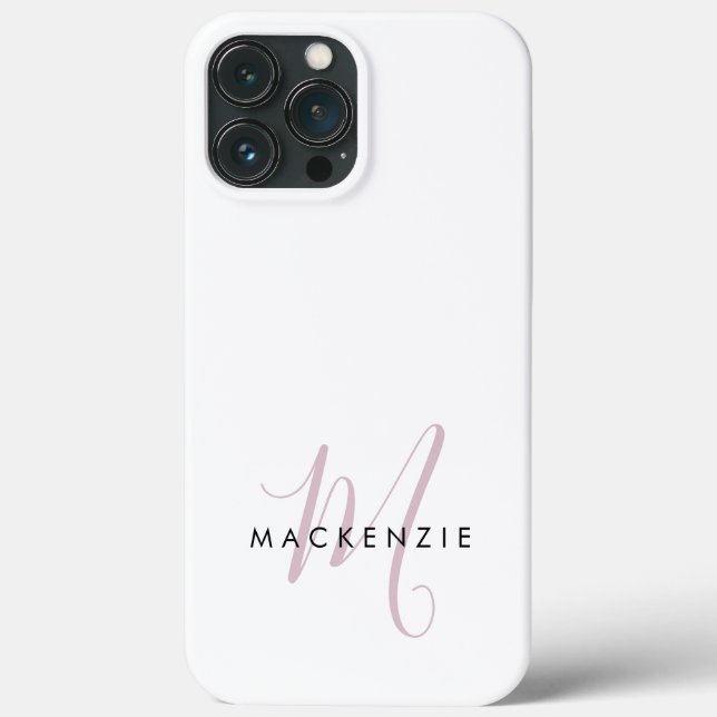 Elegante Monograma Moderno em Branco e Rosa Blush  (Verso)