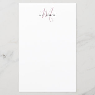 Elegante Monograma Moderno em Branco e Rosa Script