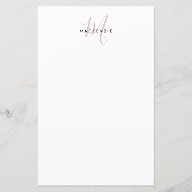 Elegante Monograma Moderno em Branco e Rosa Script (Frente)