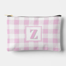 Elegante monograma personalizável em gingham rosa 