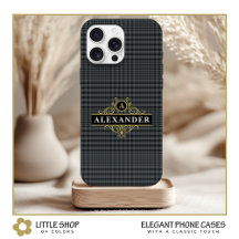 Elegante Monograma Preto Dourado Xadrez Glen