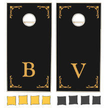 Elegante Monograma Preto e Dourado