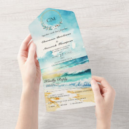 Elegante Monograma Summer Beach Casando Tudo Em Um