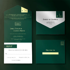 Elegante Monograma Verde e Dourado Moderno para Ca