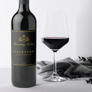 Elegante Monograma Vintage Ouro Vinho Etiqueta Pre