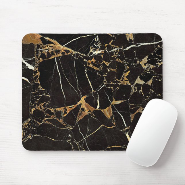 Elegante Mouse Pad de Mármore Preto e Dourado (Com mouse)