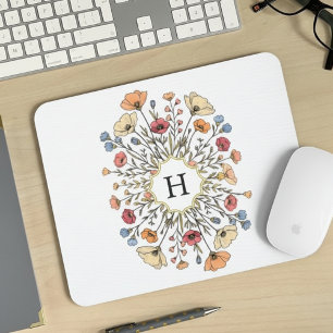 Elegante Mouse Pad de Monograma Floral
