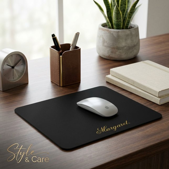 Elegante Mouse Pad Preto com o Seu Nome (Elegant Black Mouse Pad Featuring Your Name)