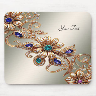 Elegante Mousepad de Flores Jóias Douradas
