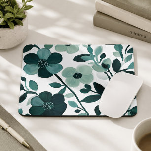 Elegante Mousepad Floral Botânico Aqua Azul