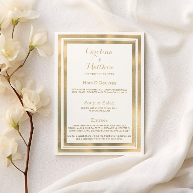 Elegante na moda branco de quadro dourado Menu de  (Elegant stylish white gold frame Wedding Menu)