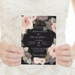 Elegante Negra Floral Rosa Dourada Eucalyptus Fola