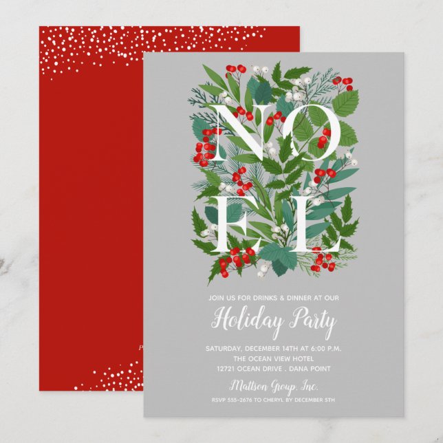 Elegante NOEL Greenery Convites de festas de Natal (Frente/Verso)