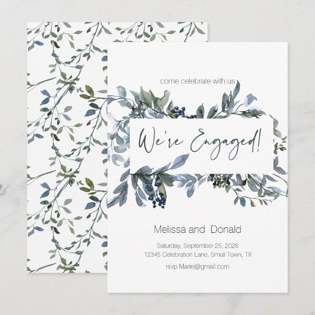 Elegante Noivado Floral Sage Silver Green (Frente/Verso)