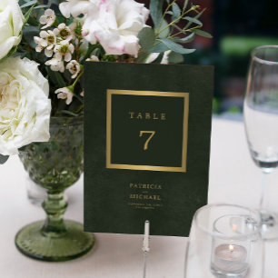 Elegante número da mesa de casamento verde-ouro