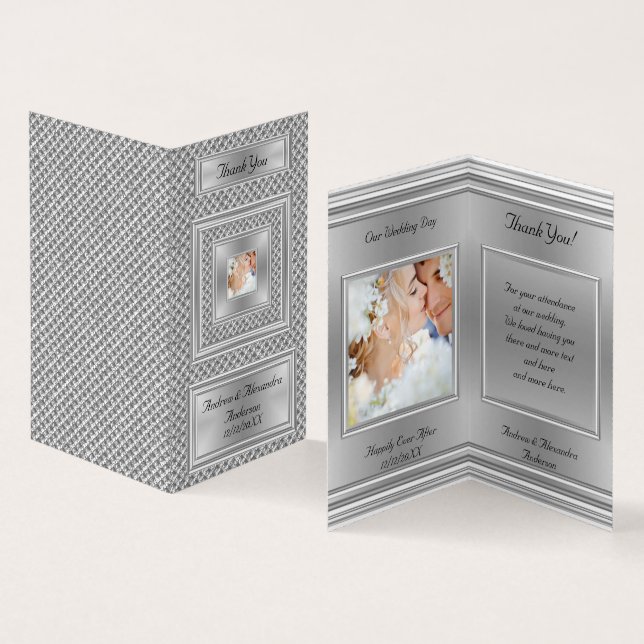 Elegante Obrigado Casamento Foto Cinza Prata (Interior e exterior)