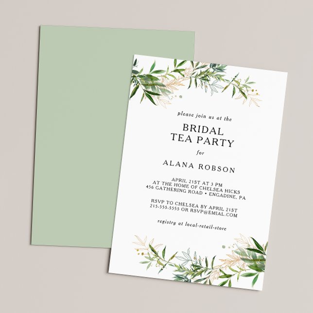 Elegante Olive Greenery Bridal Tea Convite de fest (Criador carregado)