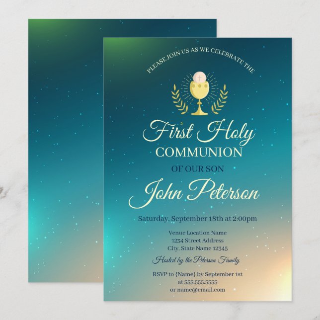 Elegante Ombre Primeiro Convite Comunitário Sagrad (Frente/Verso)