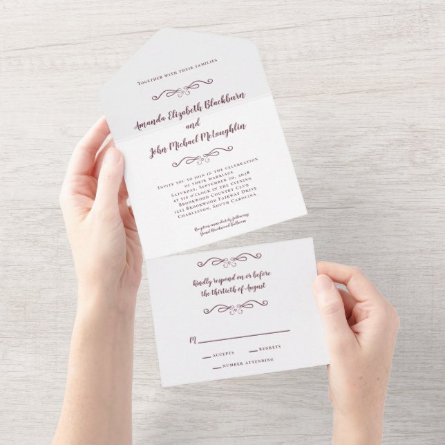 Elegante Orçamento Formal Burgundy Branco Casament (Aba destacável)