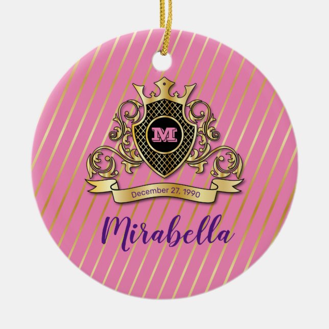 Elegante Ornamento de Cerâmica com Monograma Doura (Frente)