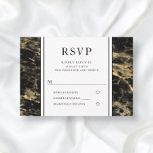 Elegante Ouro e Mármore Preto Casamento RSVP
